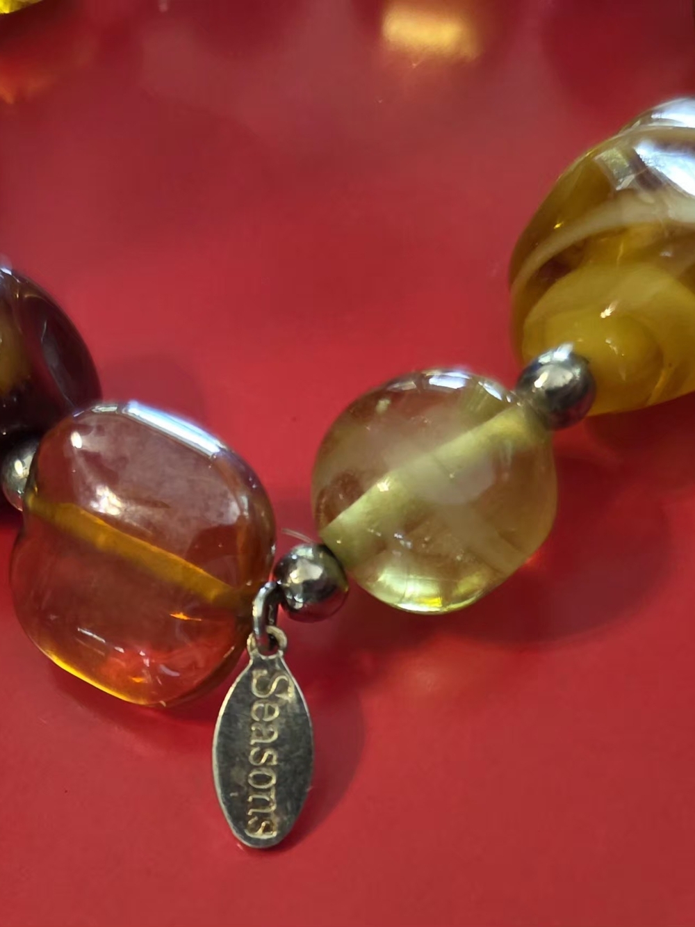 Amber Glass Bead Bracelet - Yellow and Brown
